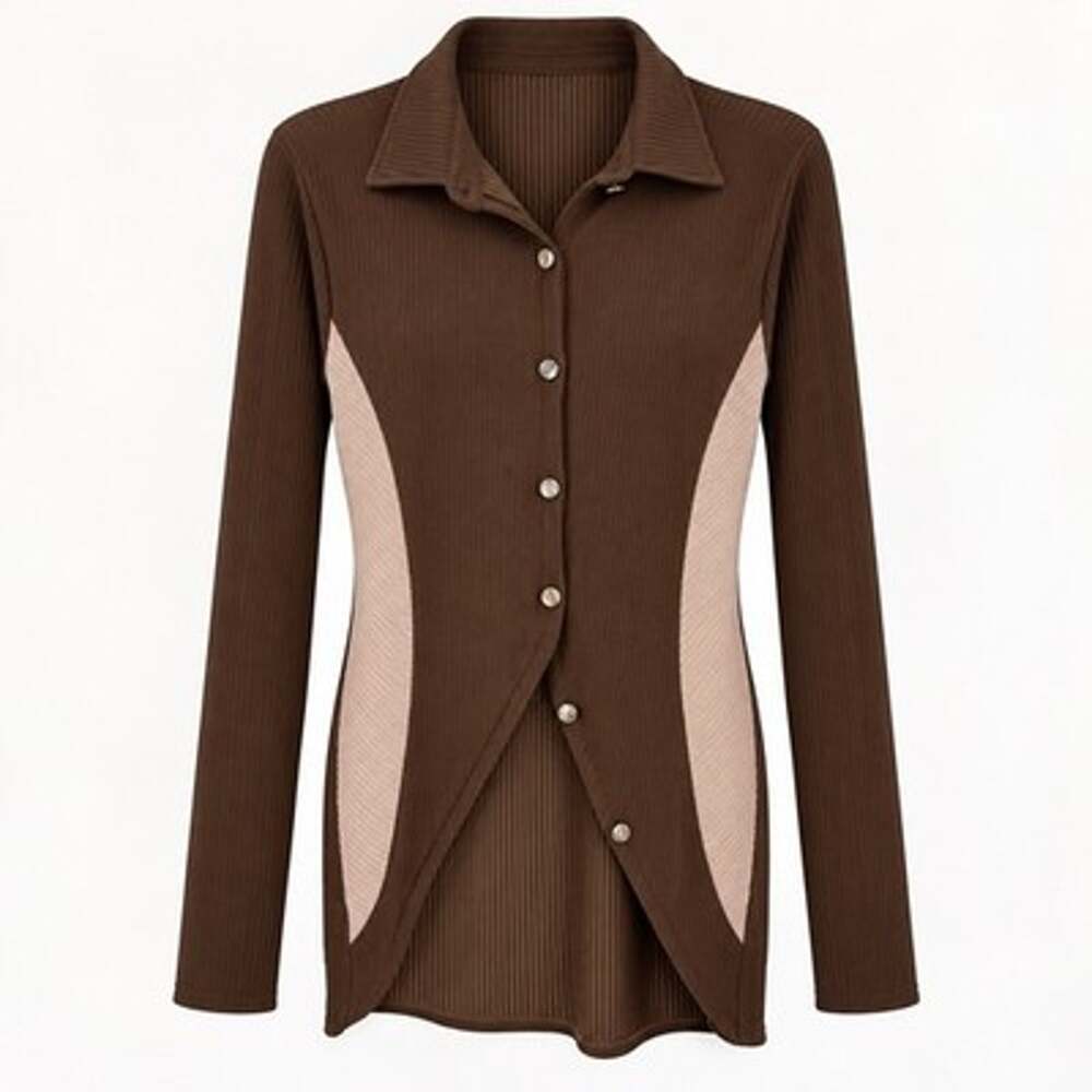 Maniere De Voir Ribbed Longline Cardigan Size 12 Brown Long Sleeve Minimalist